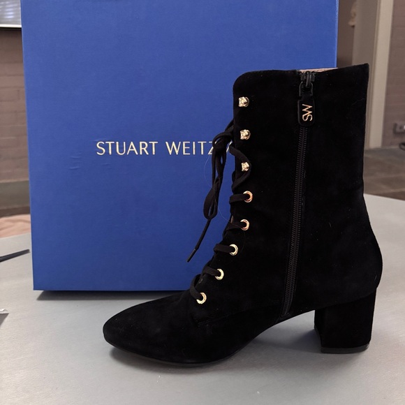 Stuart Weitzman  Black Lace-Up Ankle Boots 7.5 - Picture 3 of 15